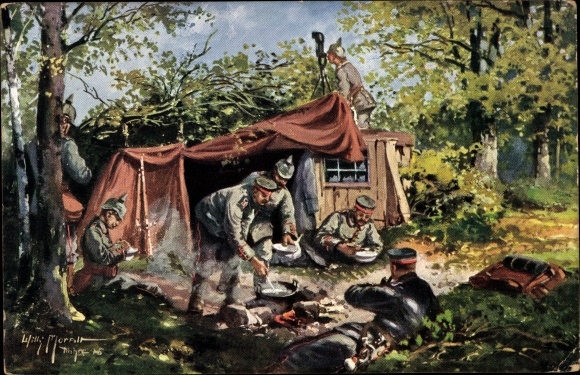 Artist PC Moralt, Willy, soldiers at the meal, I. WK