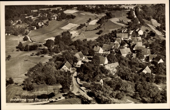 Postcard Sechselberg Althütte in Württemberg, aerial view of rural surroundings, houses, trees
