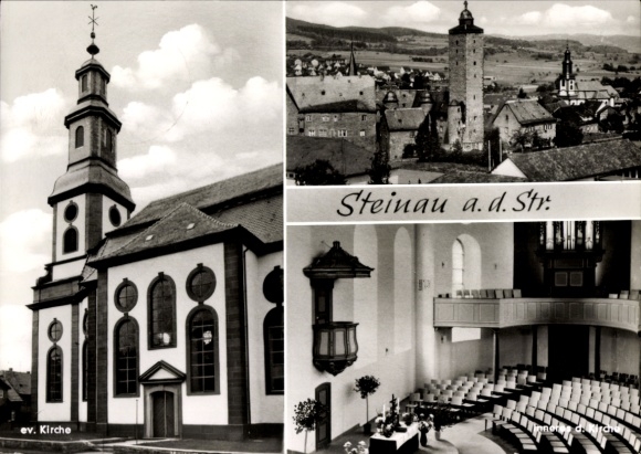 Ak Steinau an der Straße Hessen, Teilansicht, evangelische Kirche, Außenansicht, Innenraum,