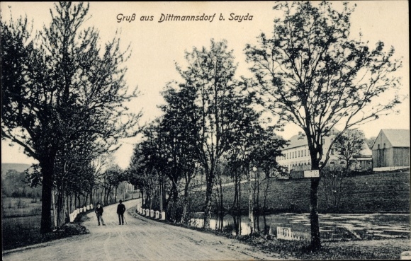 Postcard Dittmannsdorf Olbernhau in the Erzgebirge of Saxony, city view, street section