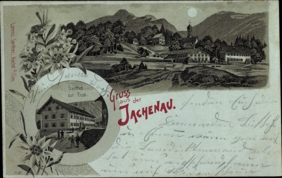 Moonlight lito Jachenau w Górnej Bawarii, Gasthof zur Post, Panorama