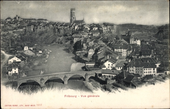 Postkaart Fribourg Freiburg Stad Zwitserland, Vue generale