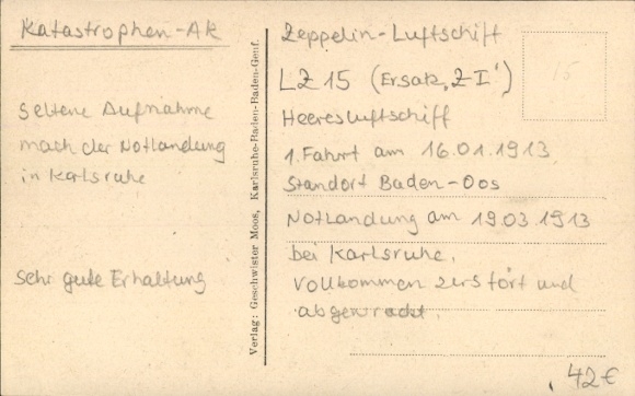 Postcard Karlsruhe in Baden, military airship replacement ZI, LZ 15, emergency landing 1913, Zeppelin