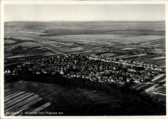 Postcard Forchheim (near Karlsruhe) Rheinstetten in Baden, aerial photograph