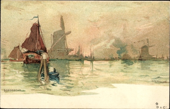 Artist PC Cassiers, H., Dordrecht South Holland Netherlands, windmills, water