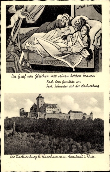 Ak Eischleben Amt Wachsenburg Thüringen, Graf von Gleichen mit zwei Frauen,  Gemälde von Prof. Sc