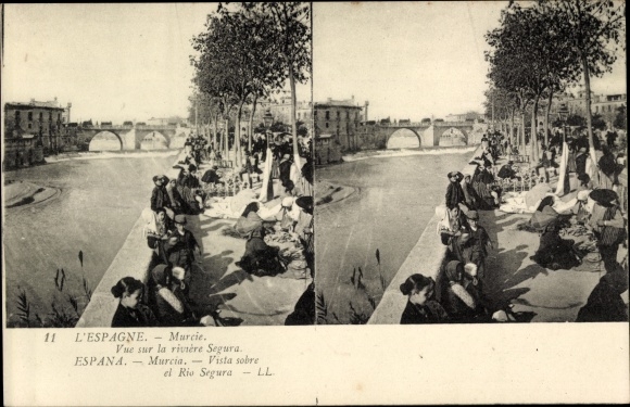 Stereo Postcard Murcia Spanien, Segura River View