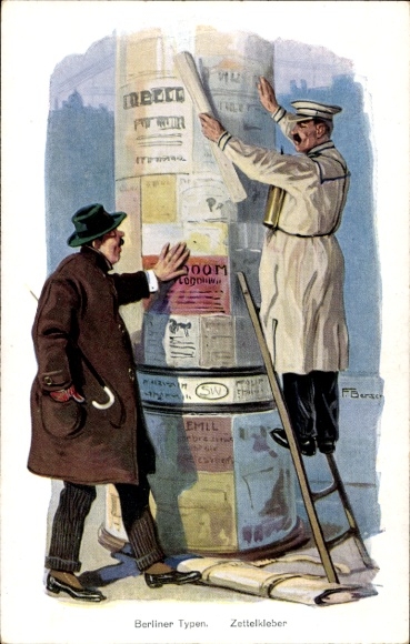 Artysta KP Bersch, Berlin, typy berlińskie, naklejki na notatki, kolumna reklamowa