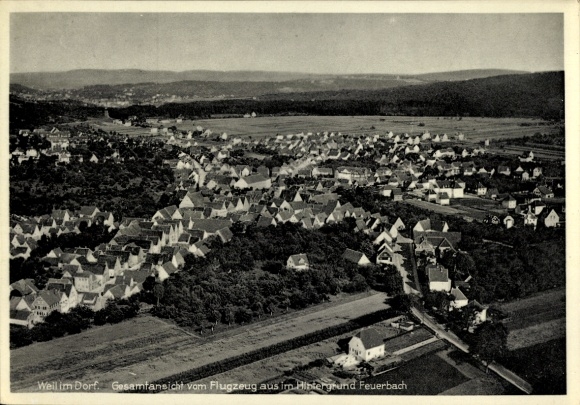 Postcard Weil im Dorf Weilimdorf Stuttgart in Württemberg, aerial view of Feuerbach in the background