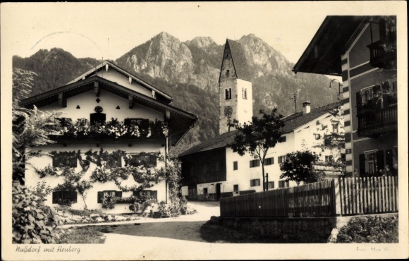 Postcard Nußdorf am Inn Upper Bavaria, partial view with Heuberg