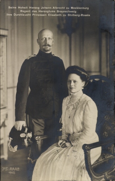 Postcard Duke Johann Albrecht of Mecklenburg, Princess Elisabeth of Stolberg Rossla