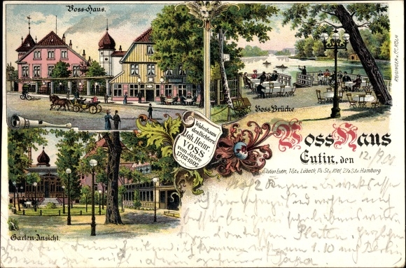 Litho Eutin in Ostholstein, Vosshaus, Vossbrücke, Gartenansicht