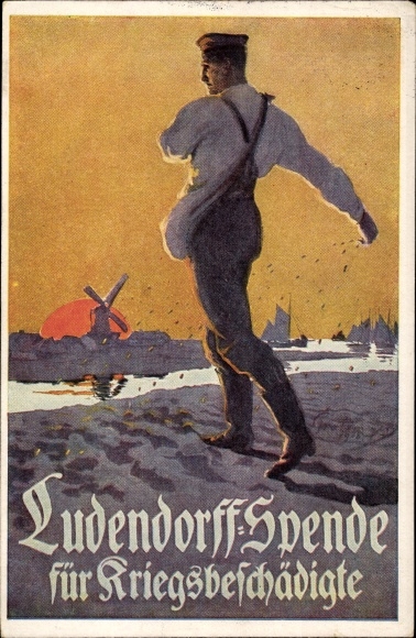 Artist PC Ludendorff donation for war invalids, sowers, veterans at field work, I. WK