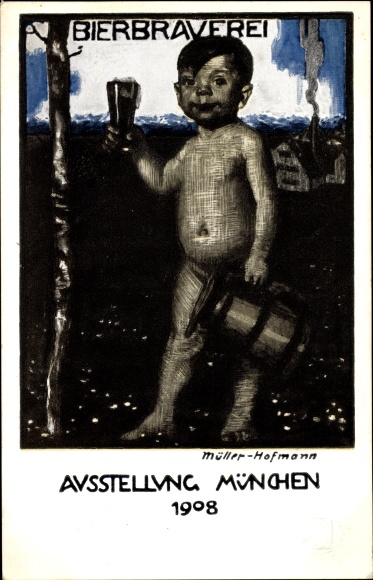 Artist PC Müller Hofmann, Munich Bavaria, exhibition 1908, brewery