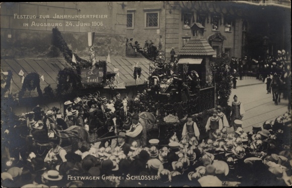 PC Augsburg in Swabia, procession for the centenary celebrations in 1906, floats of the locksmiths