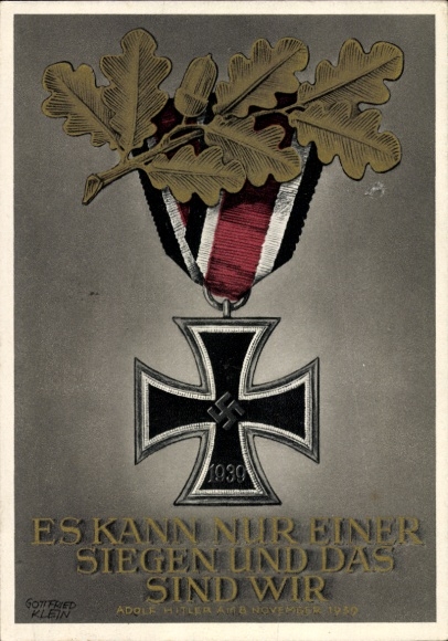 Postal stationery artist Postcard Klein, Only one can win and that is us, quote Adolf Hitler