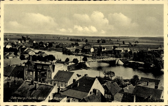 Postcard Oderberg in the Barnim district, view from Albrechtsberg to the village