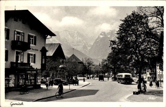 Postcard Garmisch Partenkirchen in Upper Bavaria, city view
