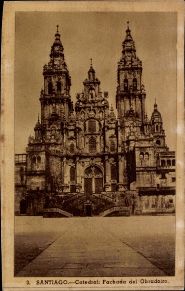 PC Santiago de Compostela Galicia Spain, Catedral del Obradoiro, architecture, sepia tone