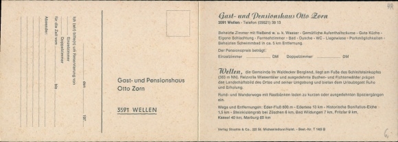 Klapp Postcard Wellen Edertal Hessen, Gasthaus Pension Otto Zorn