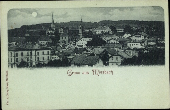 Mondschein Ak Miesbach in Oberbayern, Totalansicht