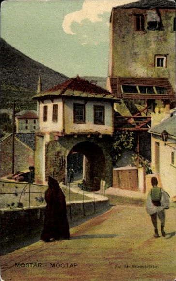 KP Mostar Bośnia Hercegowina, widok na miasto, most rzymski, budynek, krajobraz górski