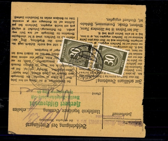 Michel No. 928 (4) on parcel card