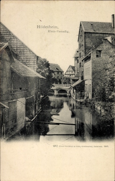 PC Hildesheim in Lower Saxony, Little Venice, waterway, old buildings, bridge, 1901