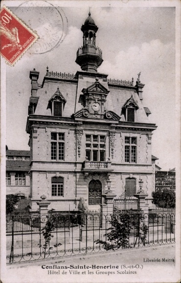 Ak Conflans-Sainte-Honorine Yvelines, Bahnhof Fin d'Oise, Hôtel de Ville, Gruppen Schulhaus, alte