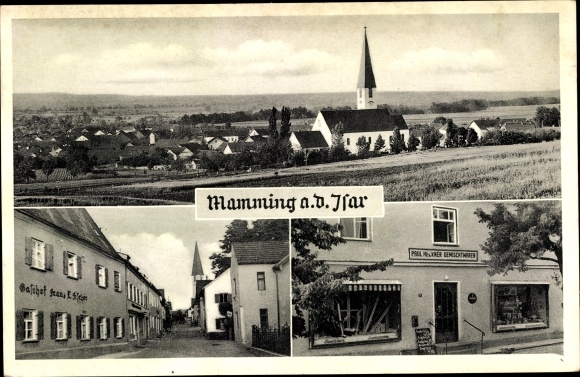 Ak Mamming op de Isar Neder-Beieren, panorama, kerk, herberg, winkel
