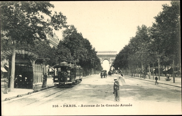Ak Paris XVII, Avenue de la Grande Armée, tram