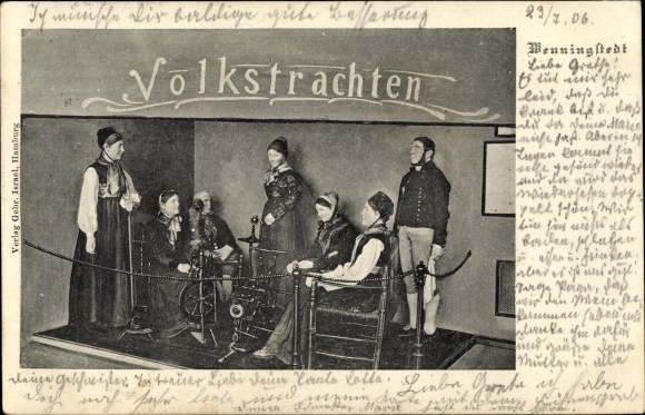 PC Wenningstedt Braderup on Sylt, folk costumes, dolls, spinning wheel