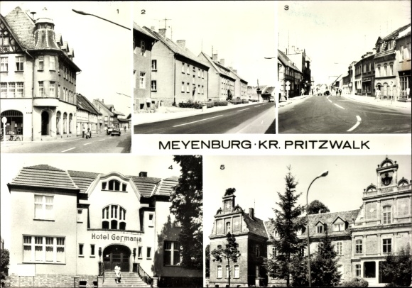 PC Meyenburg in der Prignitz, Karl-Marx-Strasse, Pritzwalker Strasse, Hotel Germania, Schloss Internat