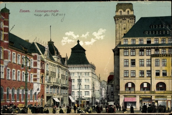 Postcard Essen in the Ruhr area, Kettwiger Straße, tram, shops