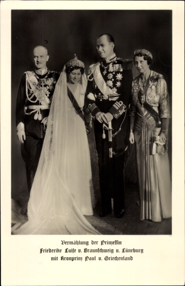 Postcard Wedding Princess Friederike Luise of Brunswick and Lüneburg with Paul of Greece