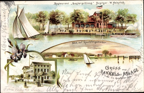 Chromo-Litho Zeuthen in the Mark, Restaurant Seglerschloss, Hankel&#39;s filing, Rauchfangswerder