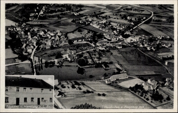 Ak Hemhofen in Mittelfranken, Luftaufnahme von  Blick aus einem Flugzeug, Bäckaret, Mandlung