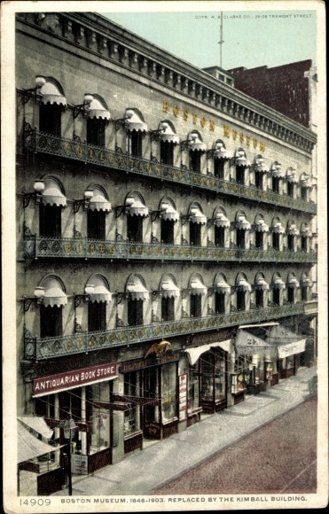 Postcard Boston Massachusetts USA, Boston Museum, replaced by the Kimball Building