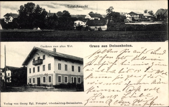 Postcard Deisenhofen Oberhaching Upper Bavaria, town view, inn to the old host