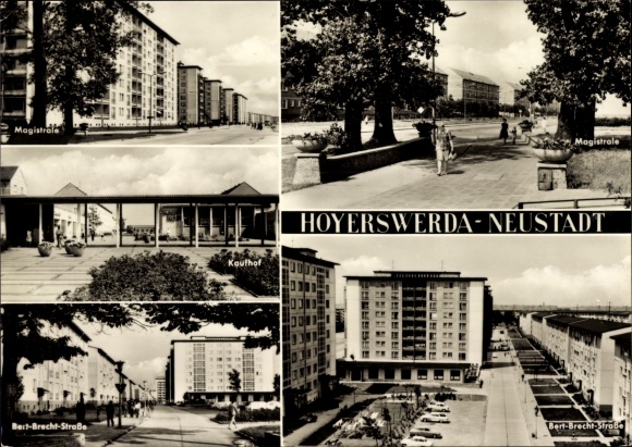 Postcard Hoyerswerda in Oberlausitz, Neustadt, Magistrale, Kaufhof, Bert-Brecht-Strasse