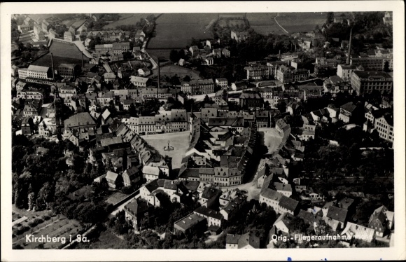 Postcard Kirchberg in Sachsen, aerial photograph, total view of the village