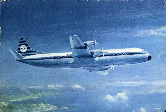 Postcard Dutch passenger aircraft, KLM, Lockheed Prop Jet Electra II