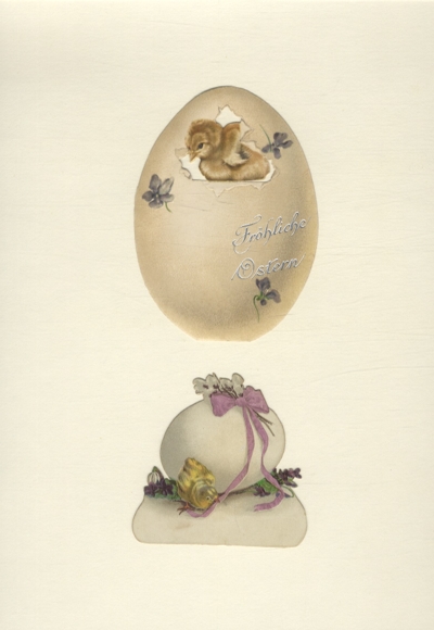 2 wafers Little chicks with large Easter eggs, Easter greetings, approx. 12 x 8.5 cm and 8 x 8 cm