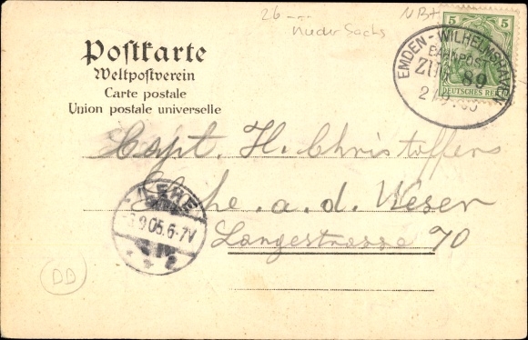 Kleeblatt Chromo-Litho Esens in Ostfriesland, hotel, sausage factory, train station, coat of arms