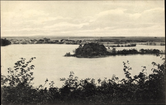 Postcard Raben Steinfeld Rabensteinfeld in Mecklenburg, Am Pinnower See, panorama, island