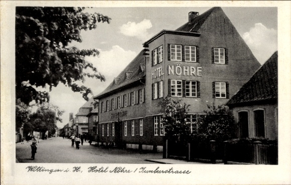 Ak Wittingen in Niedersachsen, Hotel Nöhre, Junkerstraße, Ansicht des Hotels