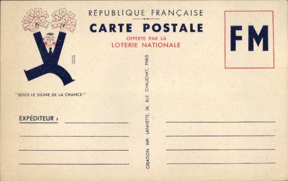 Postcard Loterie Nationale, Republique Francaise