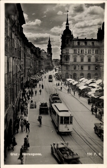 Ak Graz Steiermark, Herrengasse, Straßenbahn, Triebwagen 93