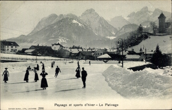 Postcard ice skating on the lake, place