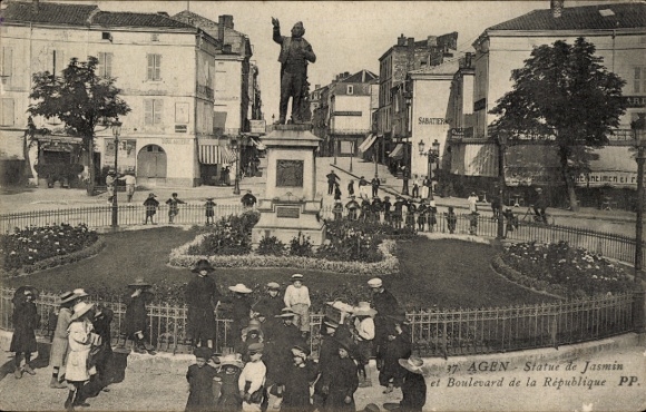 Ak Agen Lot et Garonne, Statue de Jasmin, Boulevard de la République